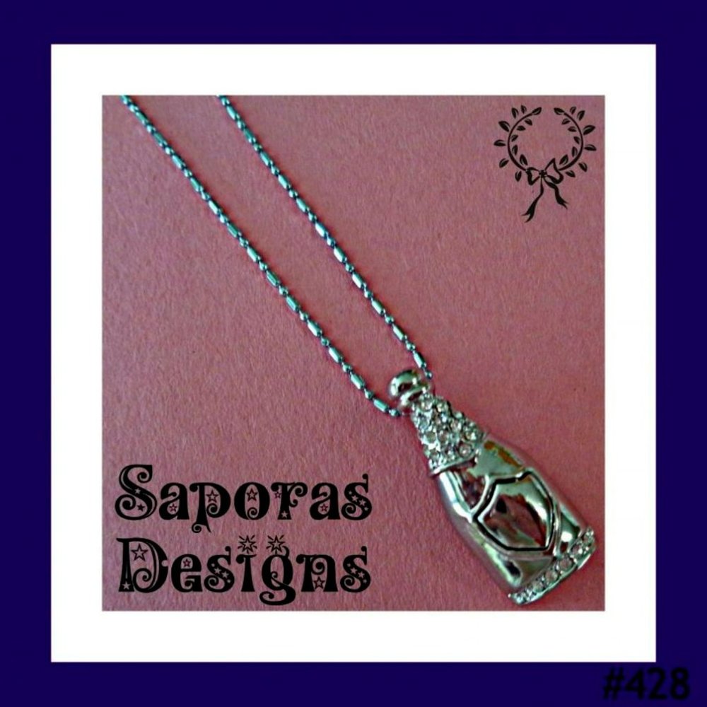18KRP Champagne / Wine Bottle Design Necklace With Clear Crystals
